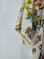Johnny Was Cream Floral Silk Dress Size Small