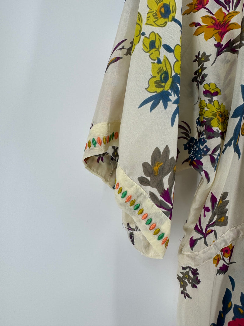 Johnny Was Cream Floral Silk Dress Size Small