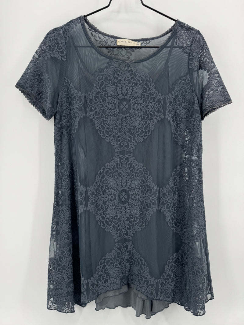 4 Love And Liberty Navy Lace Embroidered Dress+Slip