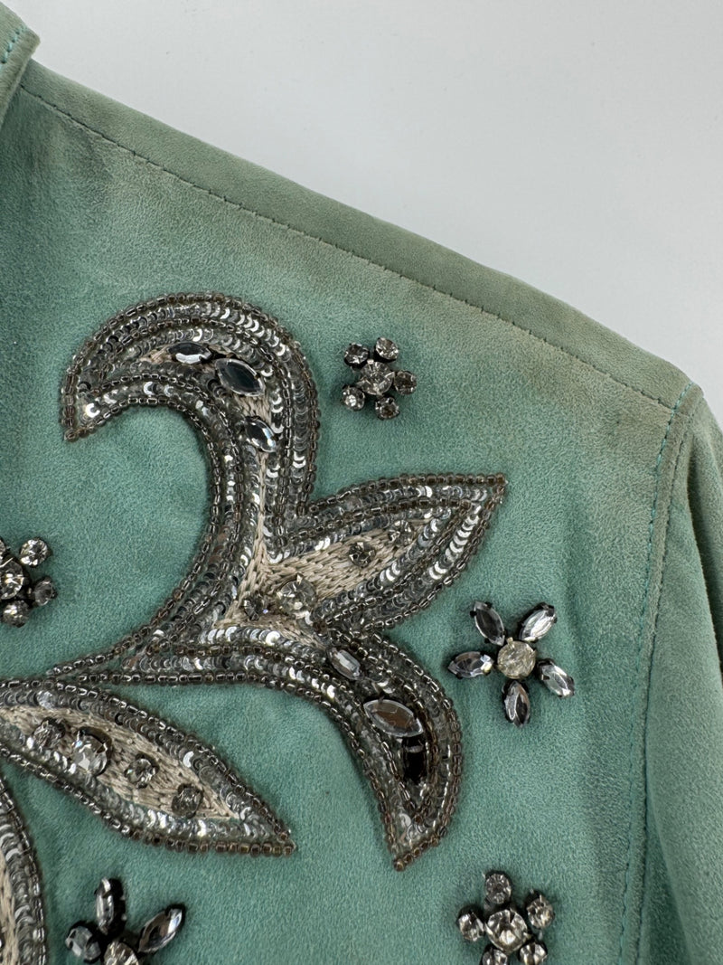Double D Ranch Teal Rhinestone Button Up Size Medium