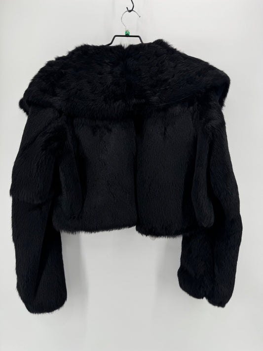 Katharine Barclay Black Rabbit Fur Crop Jacket Size Large