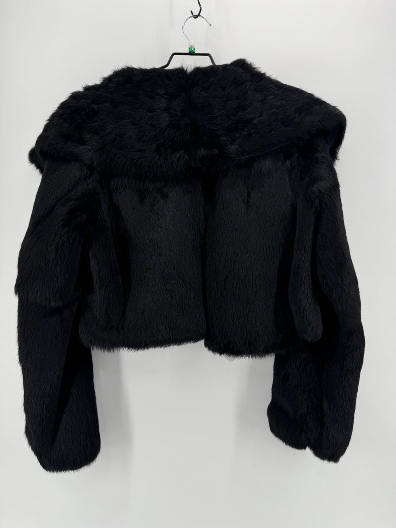 Katharine Barclay Black Rabbit Fur Crop Jacket Size LG