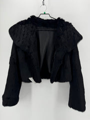 Katharine Barclay Black Rabbit Fur Crop Jacket Size LG