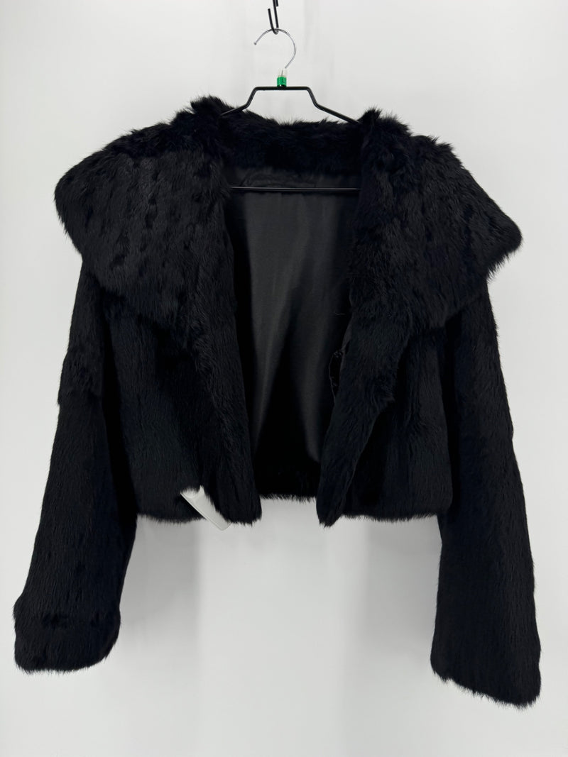 Katharine Barclay Black Rabbit Fur Crop Jacket Size LG