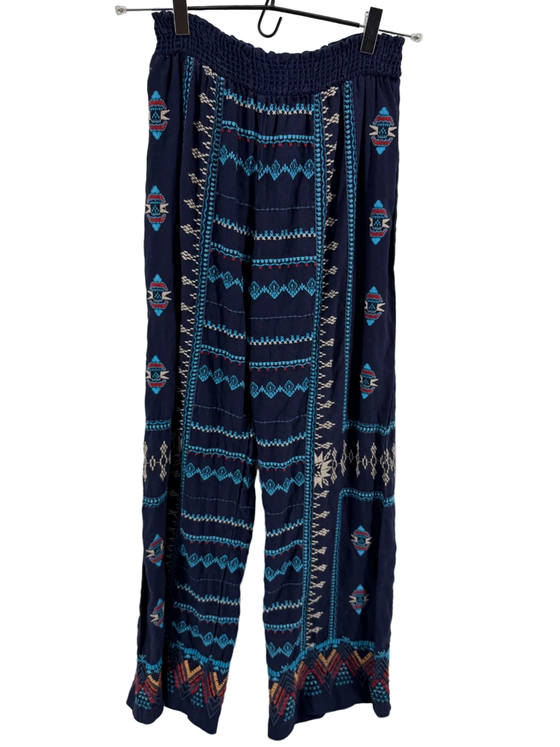 Johnny Was NAVY Linen Embroidered Pants Medium