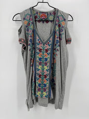 Johnny Was Gray Cotton Embroidered Top