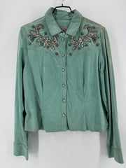 Double D Ranch Teal Rhinestone Button Up Size Medium
