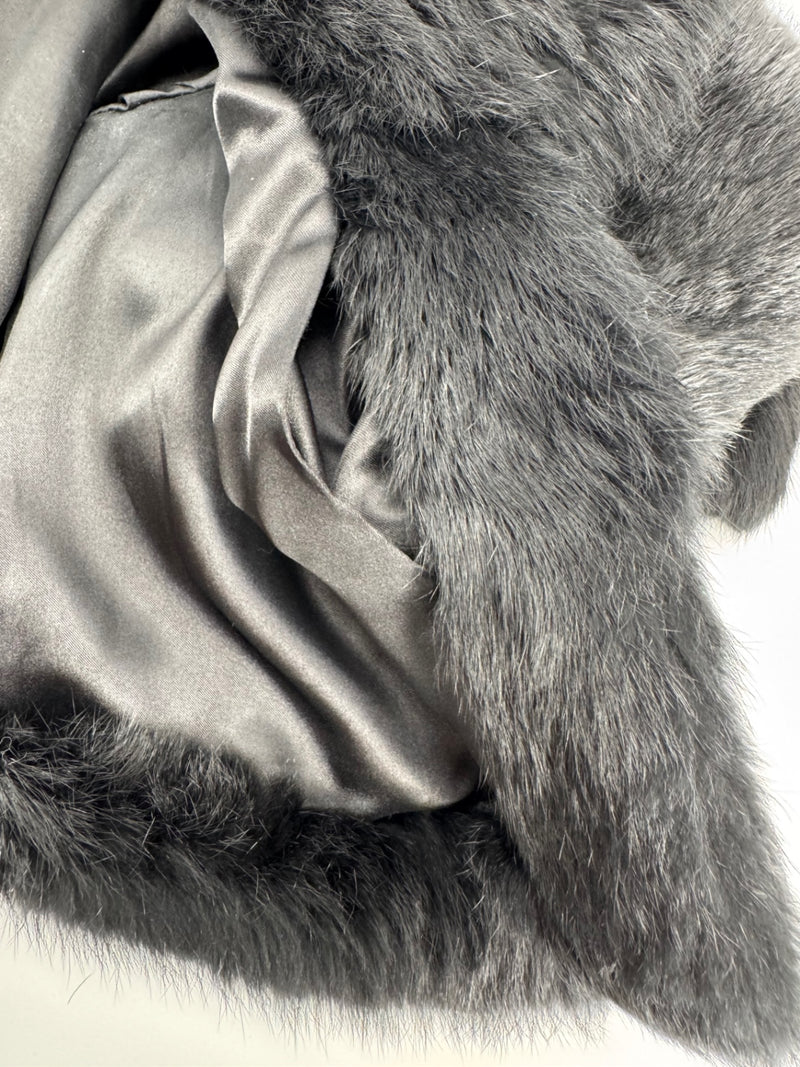 Katharine Barclay Black Rabbit Fur Crop Jacket Size LG