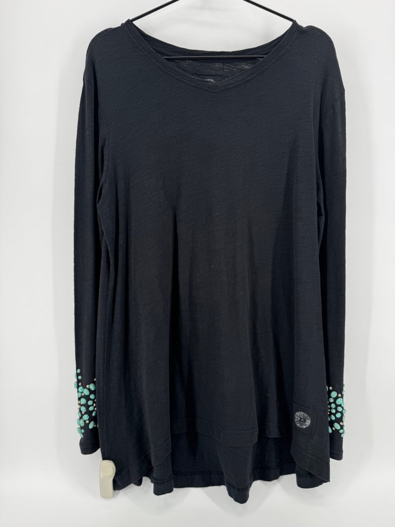 Double D Ranch Black Turquoise Studded Tunic Size Large