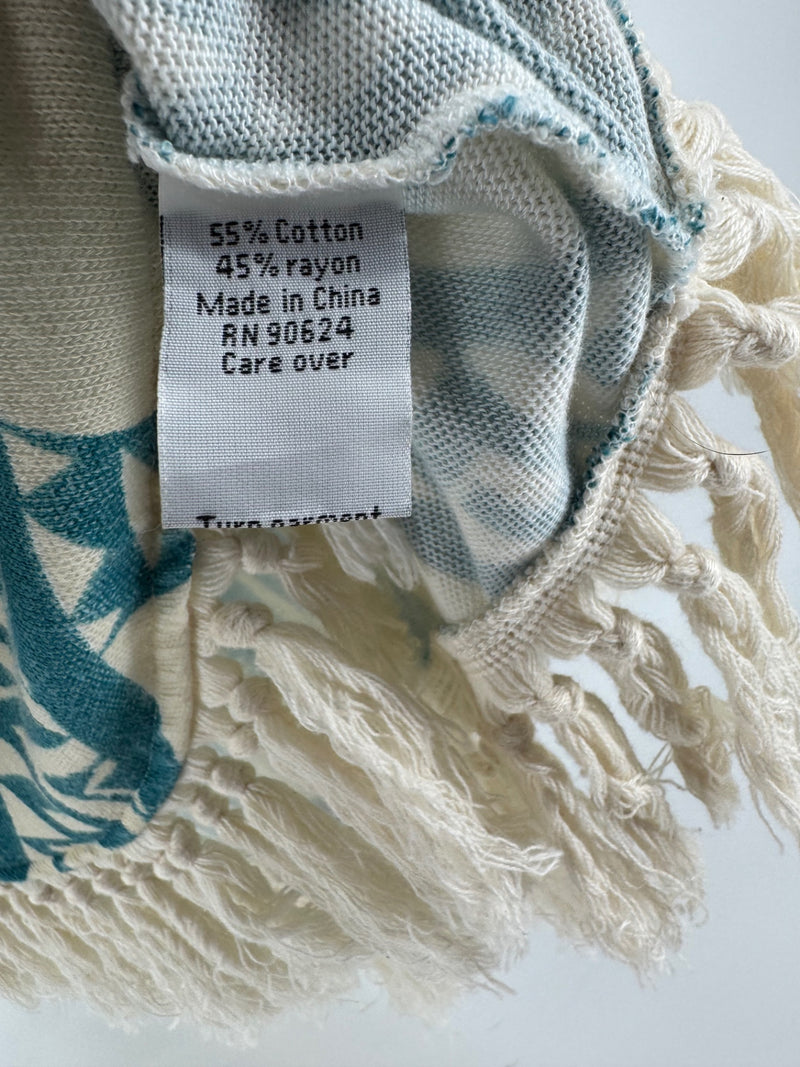 Tasha Polizzi Turquoise/Cream Fringe Shawl Size L/XL