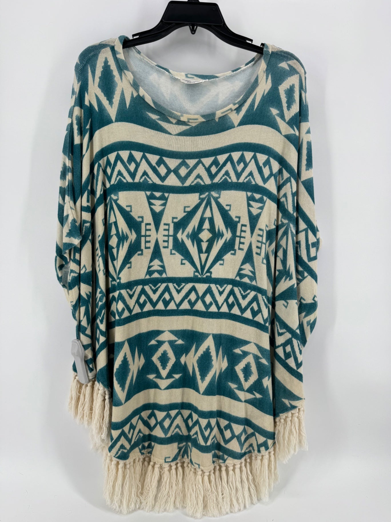 Tasha Polizzi Turquoise/Cream Fringe Shawl Size L/XL