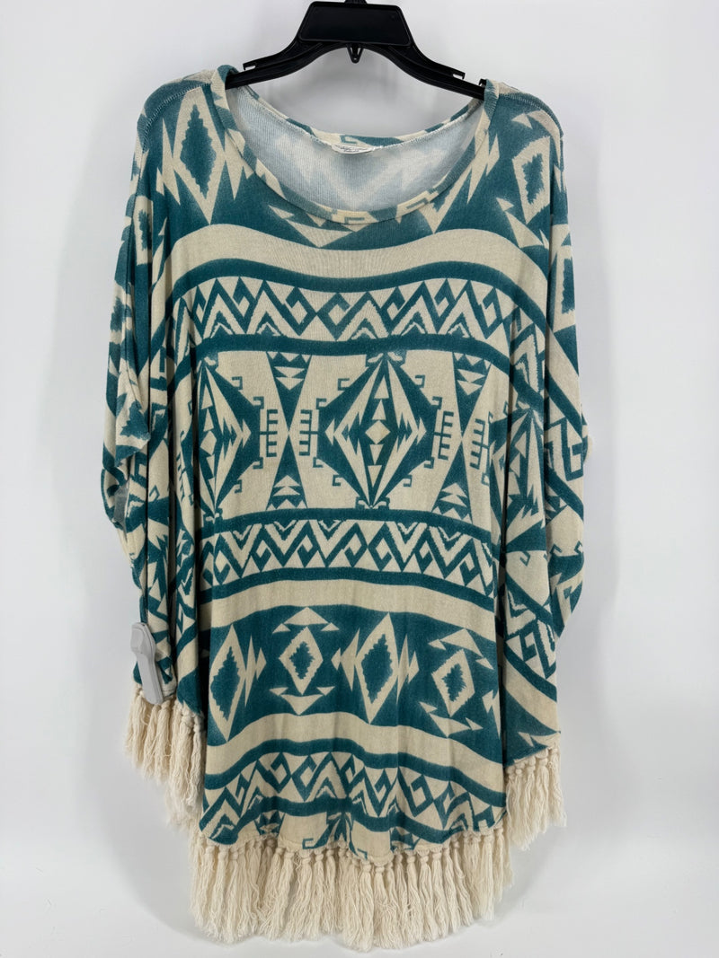 Tasha Polizzi Turquoise/Cream Fringe Shawl Size L/XL