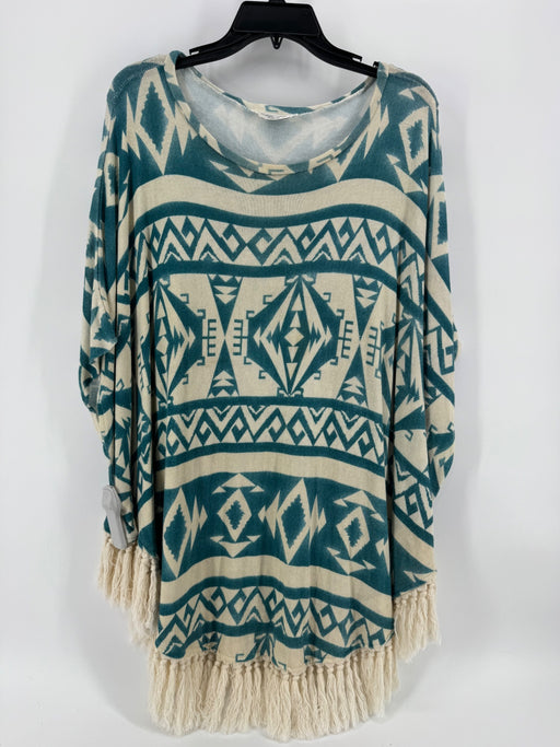 Tasha Polizzi Turquoise/Cream Fringe Shawl Size L/XL