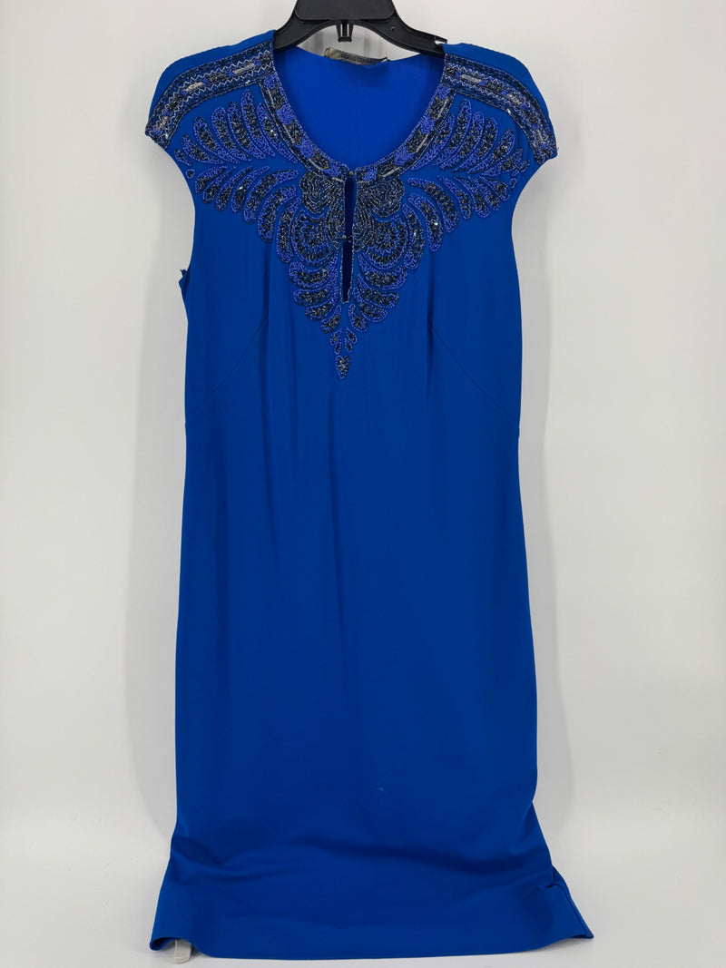 Roberto Cavalli Blue Beaded Midi Dress Size 46