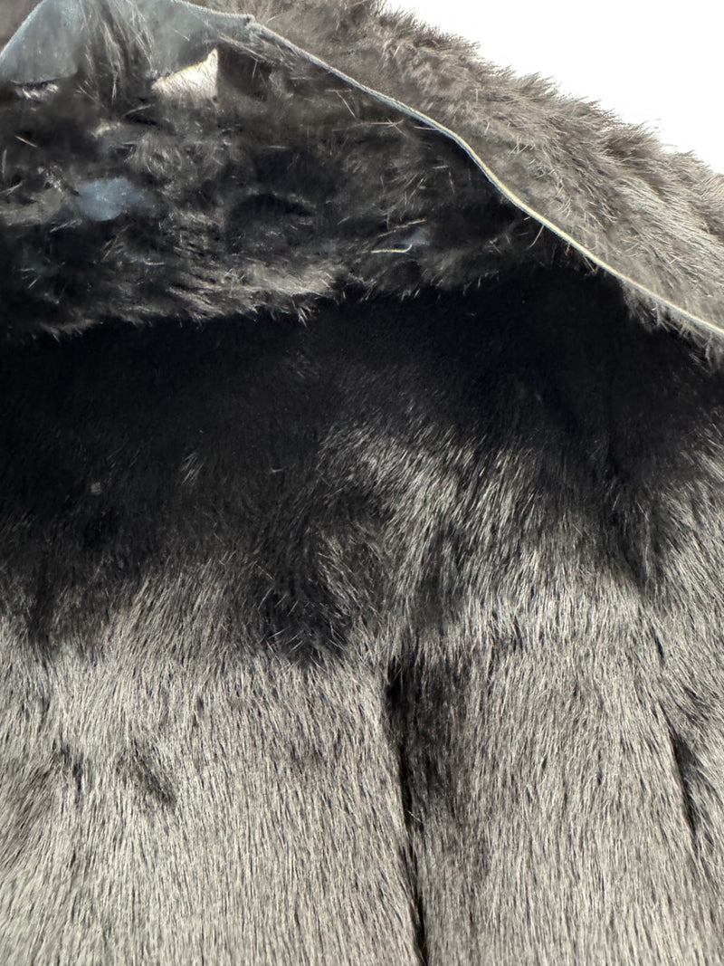 Katharine Barclay Black Rabbit Fur Crop Jacket Size LG