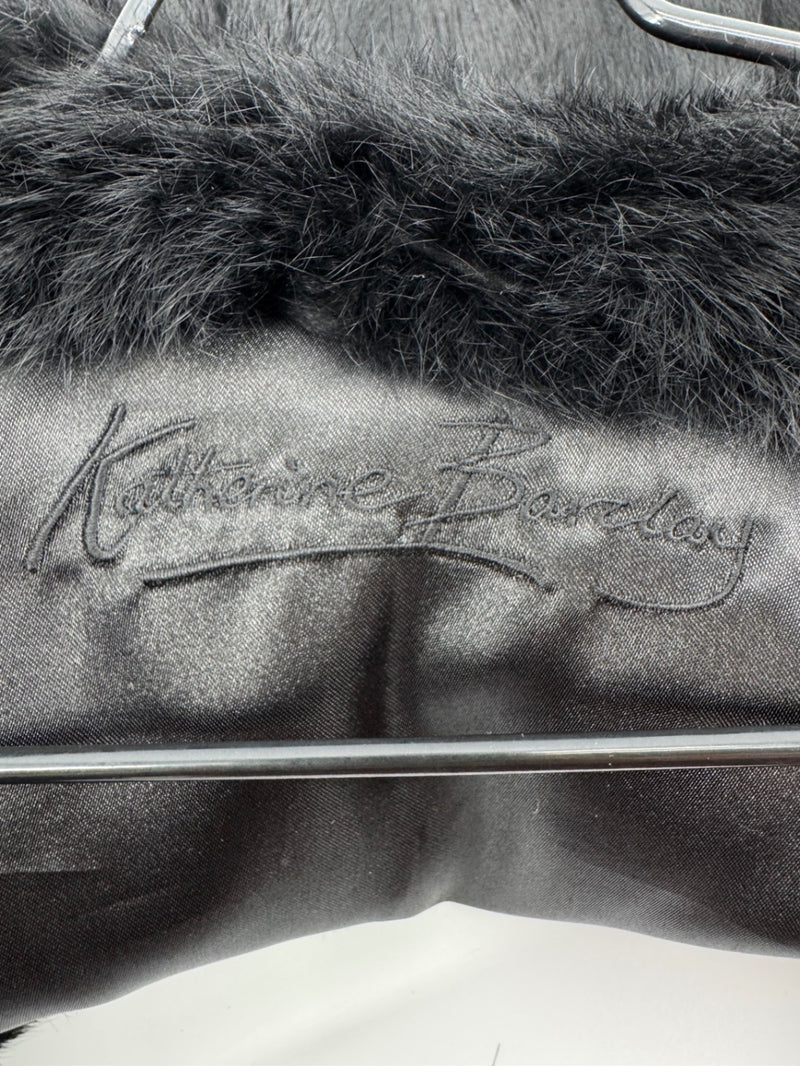 Katharine Barclay Black Rabbit Fur Crop Jacket Size LG