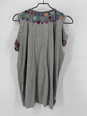 Johnny Was Gray Cotton Embroidered Top