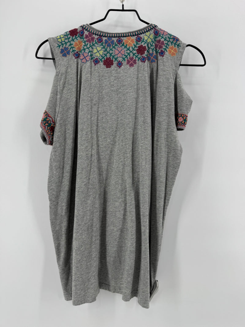Johnny Was Gray Cotton Embroidered Top