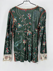 Double D Ranch Green Beaded Thunderbird LS Top Size L