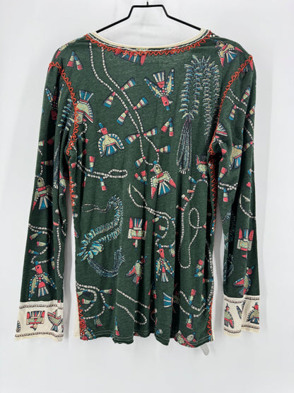 Double D Ranch Green Beaded Thunderbird LS Top Size L
