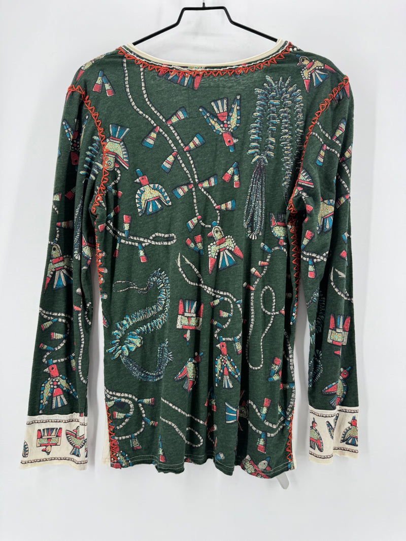 Double D Ranch Green Beaded Thunderbird LS Top Size L