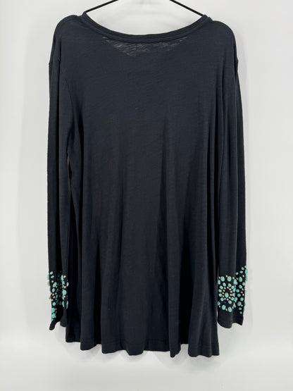 Double D Ranch Black Turquoise Studded Tunic Size Large