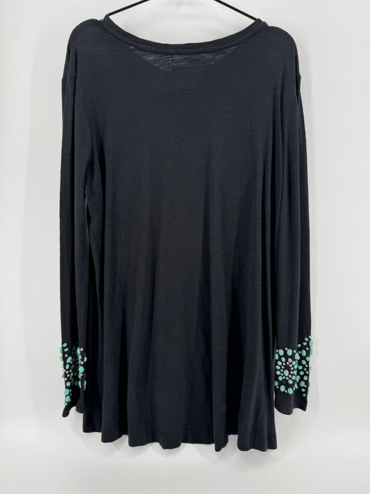 Double D Ranch Black Turquoise Studded Tunic Size Large