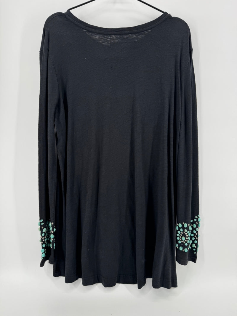 Double D Ranch Black Turquoise Studded Tunic Size Large