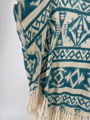 Tasha Polizzi Turquoise/Cream Fringe Shawl Size L/XL