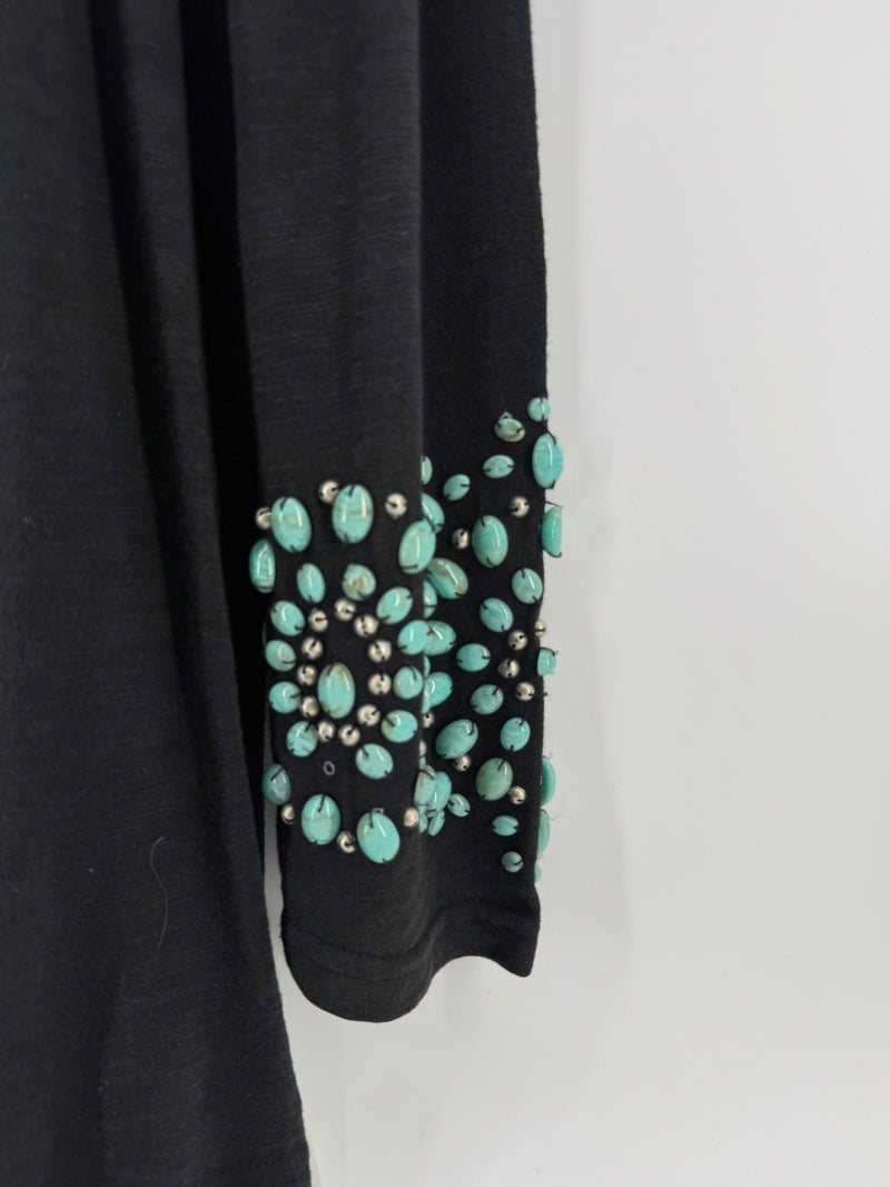 Double D Ranch Black Turquoise Studded Tunic Size Large