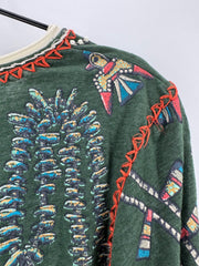 Double D Ranch Green Beaded Thunderbird LS Top Size L