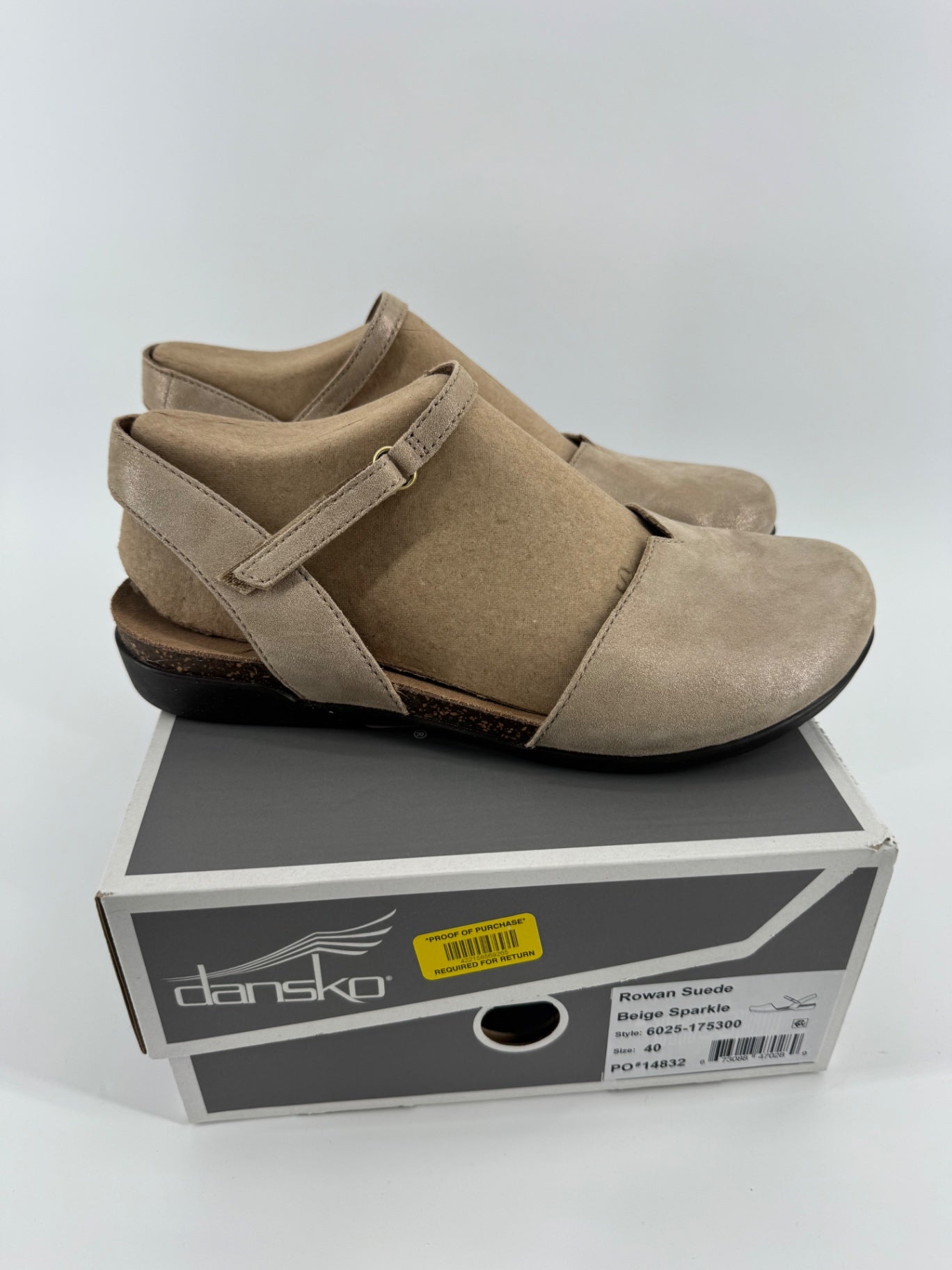 Dansko Rowan Suede Beige Sparkle Sandals