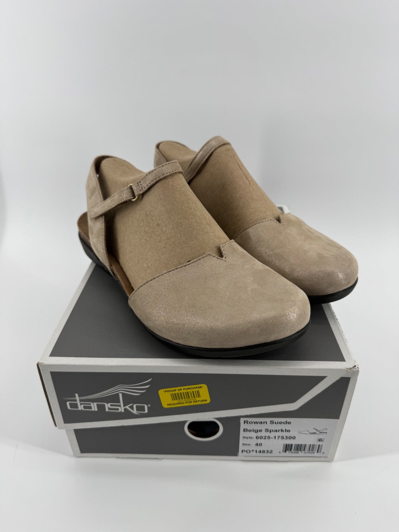 Dansko Rowan Suede Beige Sparkle Sandals