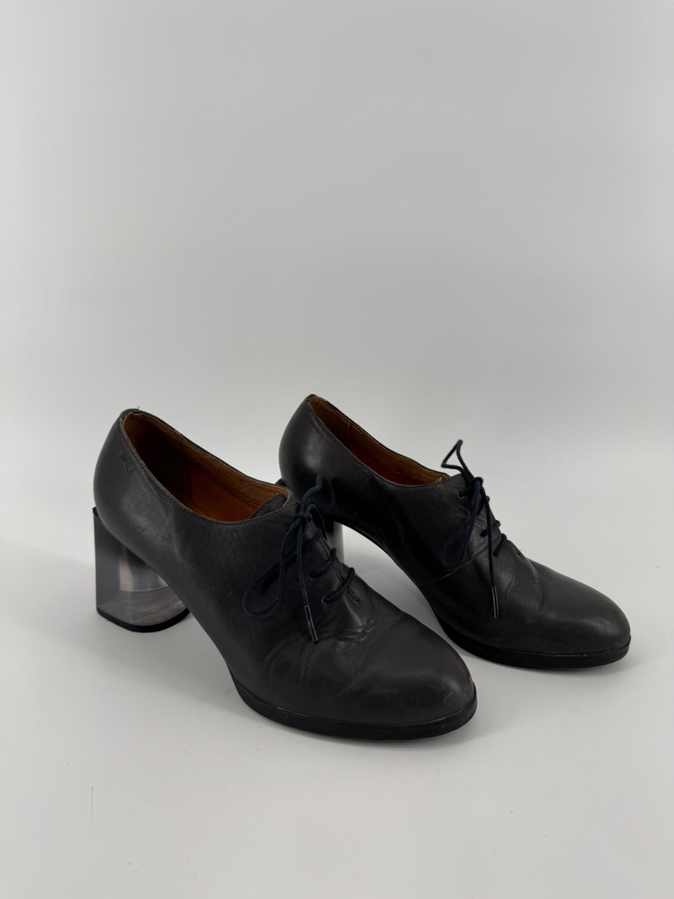 Camper Black Leather Loafers with Heels