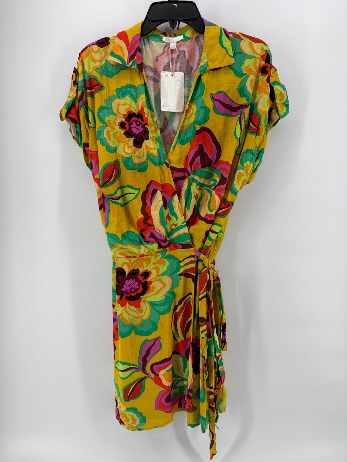 GB Yellow multicolor Floral Tie Waist Dress