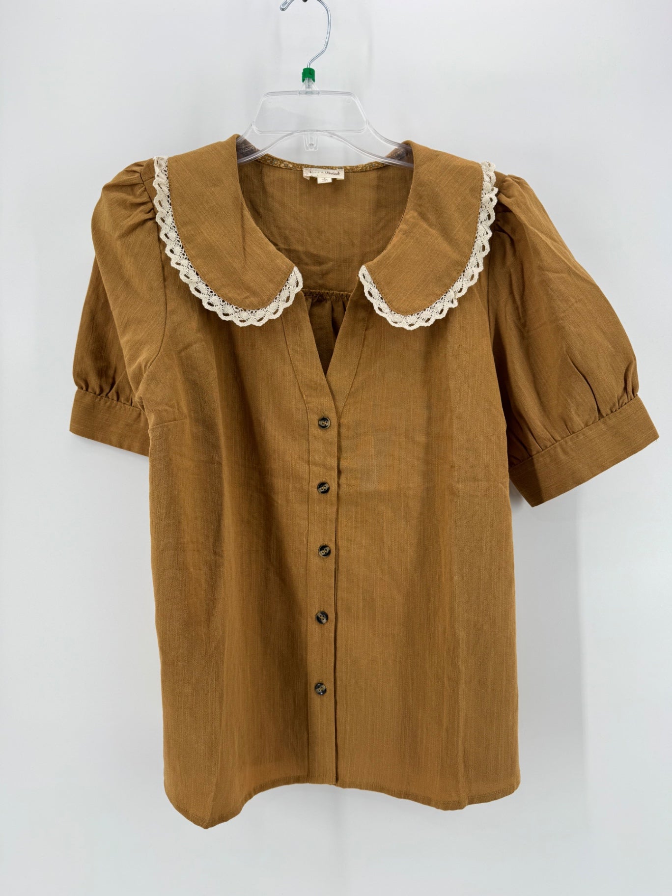 Hem & Thread Brown Button Up with Lace Trim