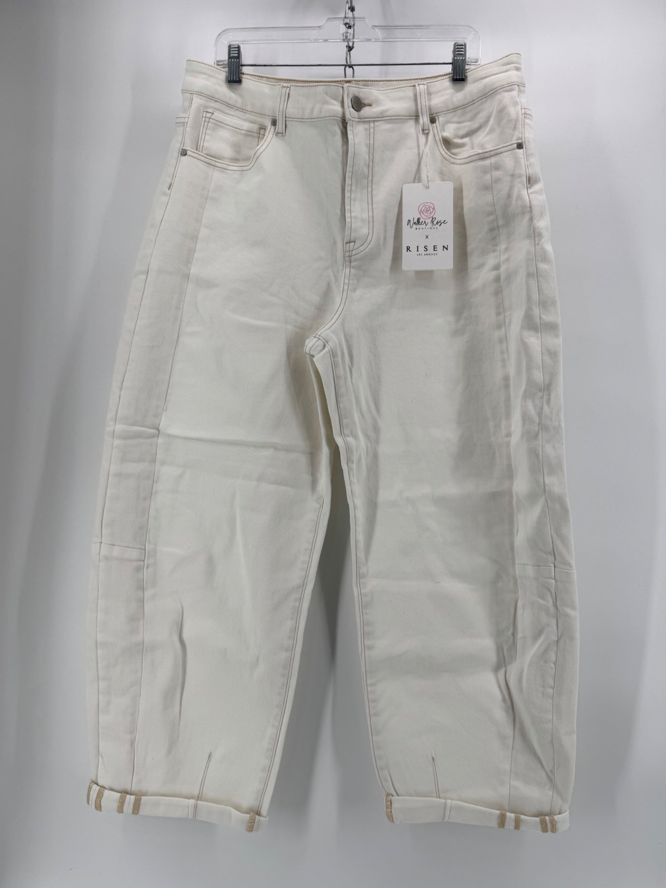 RISEN White High Waisted Barrel Jeans