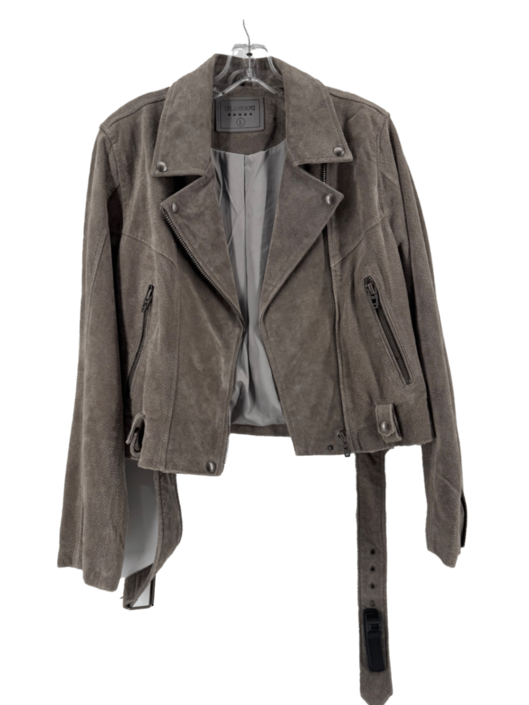 BLANKNYC Gray Suede Leather Moto Jacket Size Large