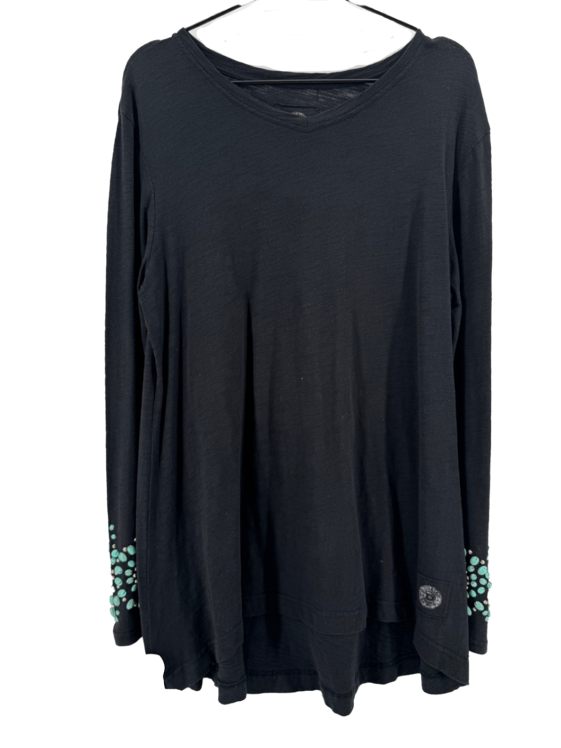 Double D Ranch Black Turquoise Studded Tunic Size Large