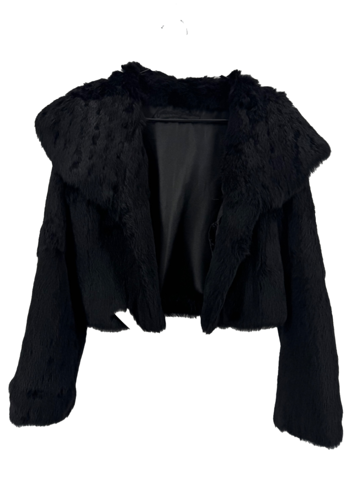 Katharine Barclay Black Rabbit Fur Crop Jacket Size Large