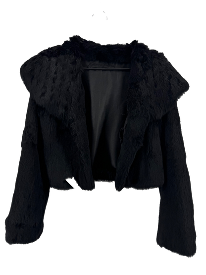 Katharine Barclay Black Rabbit Fur Crop Jacket Size Large