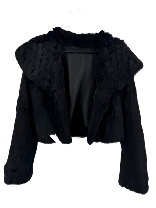 Katharine Barclay Black Rabbit Fur Crop Jacket Size Large