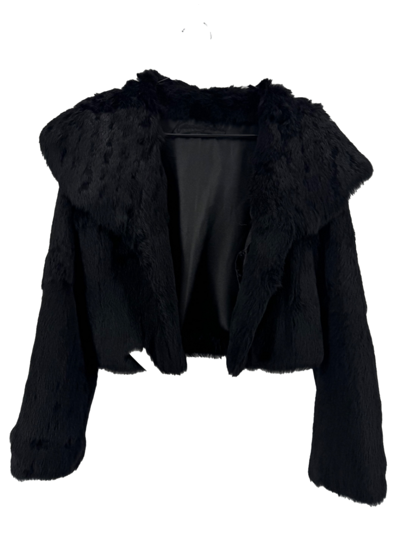 Katharine Barclay Black Rabbit Fur Crop Jacket Size LG