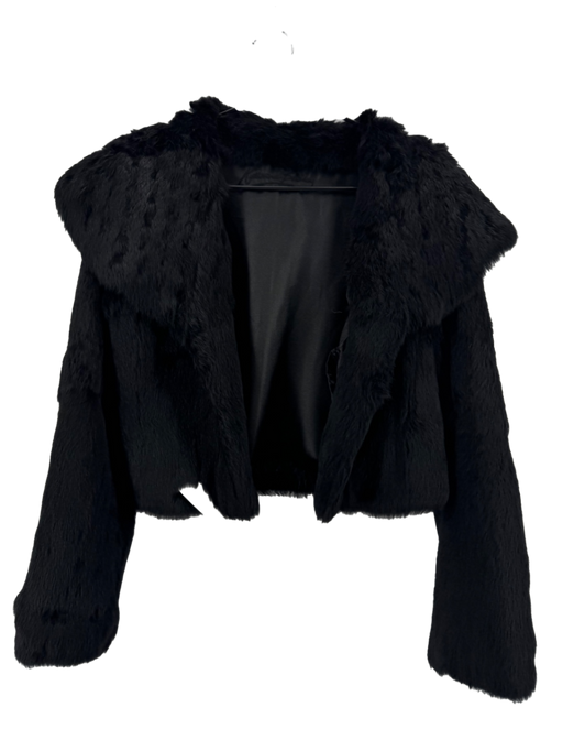 Katharine Barclay Black Rabbit Fur Crop Jacket Size LG