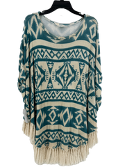 Tasha Polizzi Turquoise/Cream Fringe Shawl Size L/XL