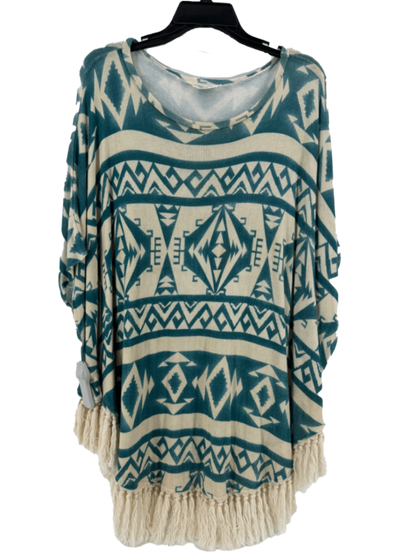 Tasha Polizzi Turquoise/Cream Fringe Shawl Size L/XL