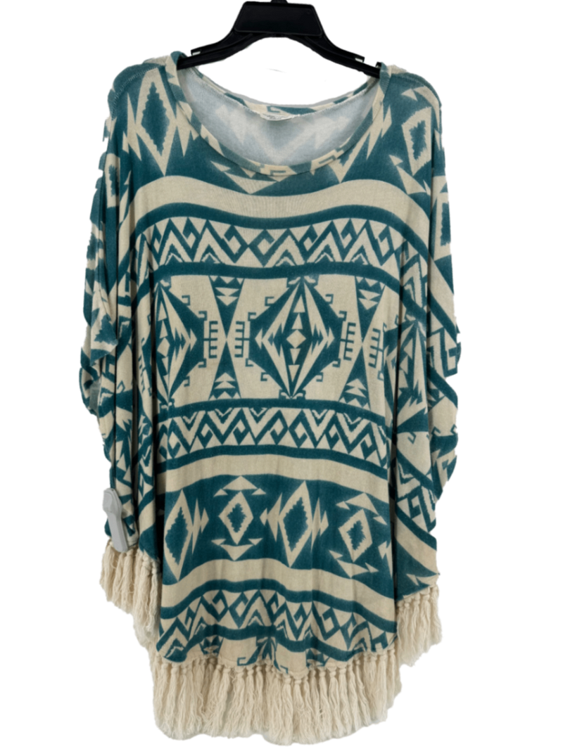 Tasha Polizzi Turquoise/Cream Fringe Shawl Size L/XL