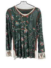 Double D Ranch Green Beaded Thunderbird LS Top Size L