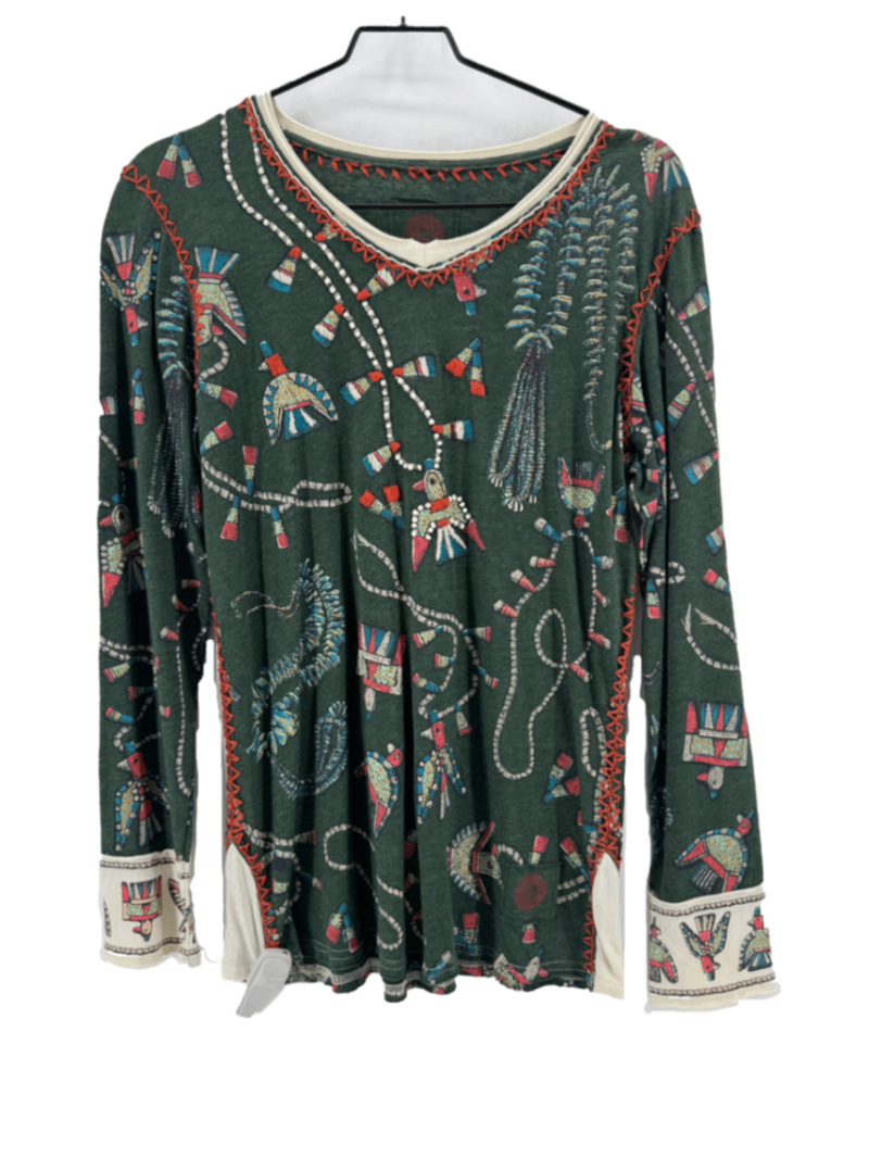 Double D Ranch Green Beaded Thunderbird LS Top Size L
