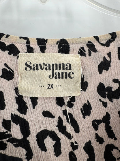 Savanna Jane Black Leopard/Embroidery Top